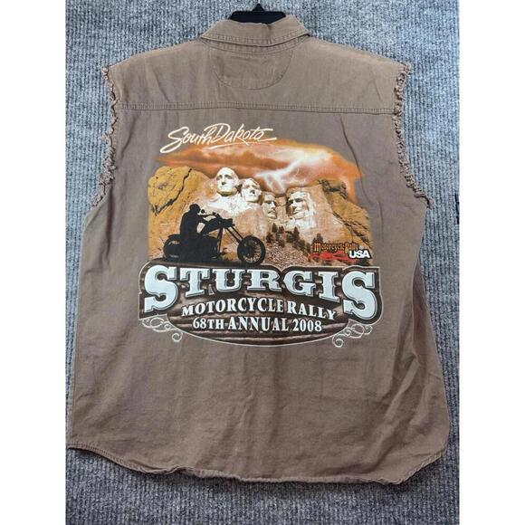 VTG Sturgis Shirt Vest Mens Large Brown Button Twin V Hog Biker Motorcycle '08 - Picture 9 of 12